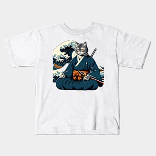 Vaporwave Samurai Cat Kids T-Shirt